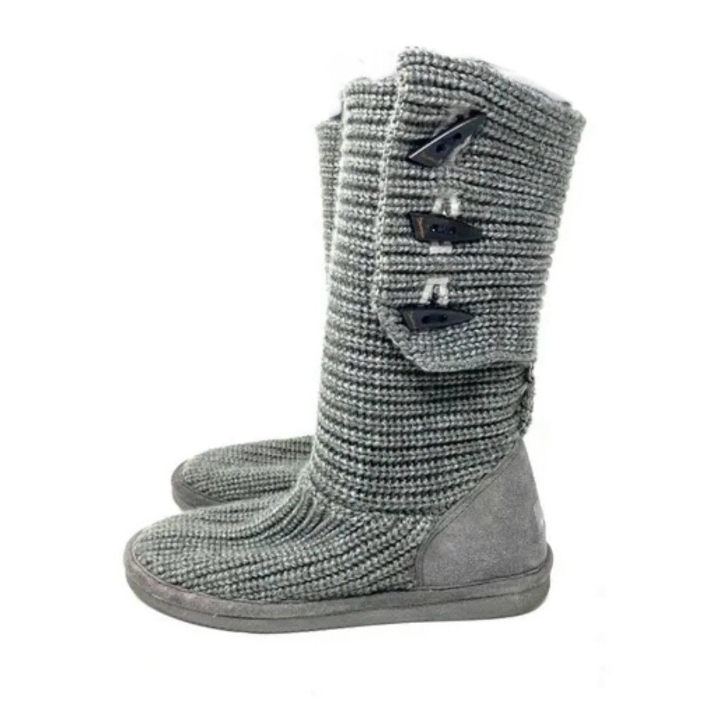 BEARPAW‎ KNIT TALL GREY Boots Sheepskin Footbed 3 Button Womens 10